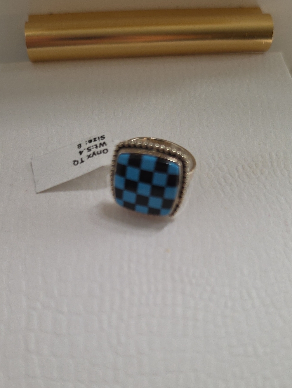 925 Sterling Silver Men's Checkerboard Inlay Ring Size 8